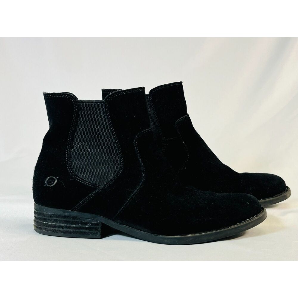 BORN Black Bresson Ankle Suede Booties Boots Shoes Size 8.5 EUC Slip On